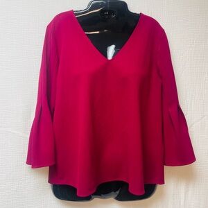 Sweet Ann Taylor Burgundy V-Neck Blouse/Top w/Long Bell Sleeves, Sz XS!